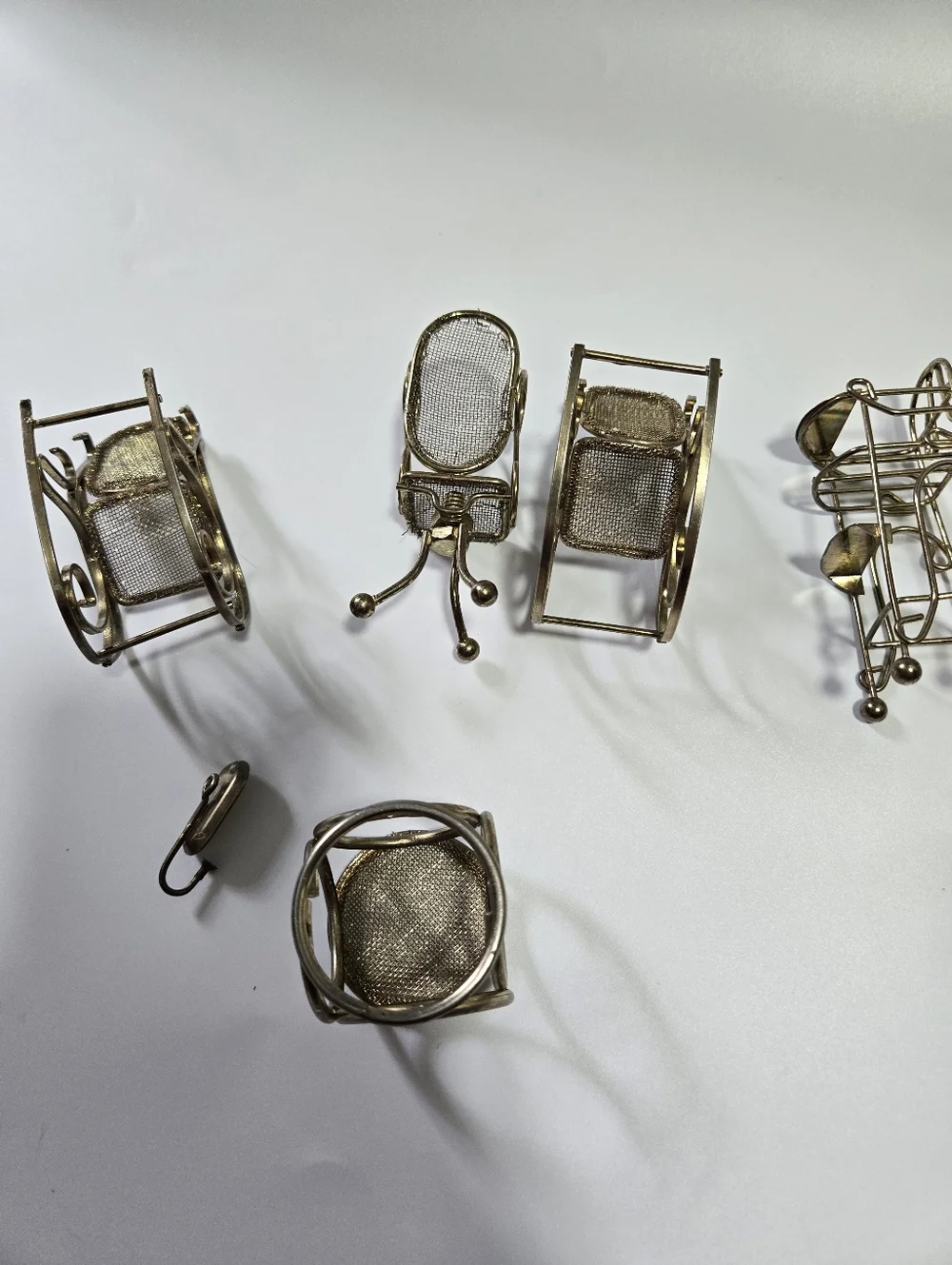 Vintage Metal Miniature Doll House Furniture Gold Rocking Chairs Table Sconce